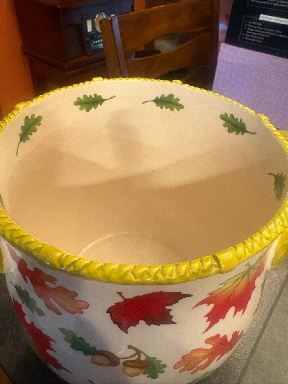 Large Temp-tations Crock with handles.  Harvest Pattern